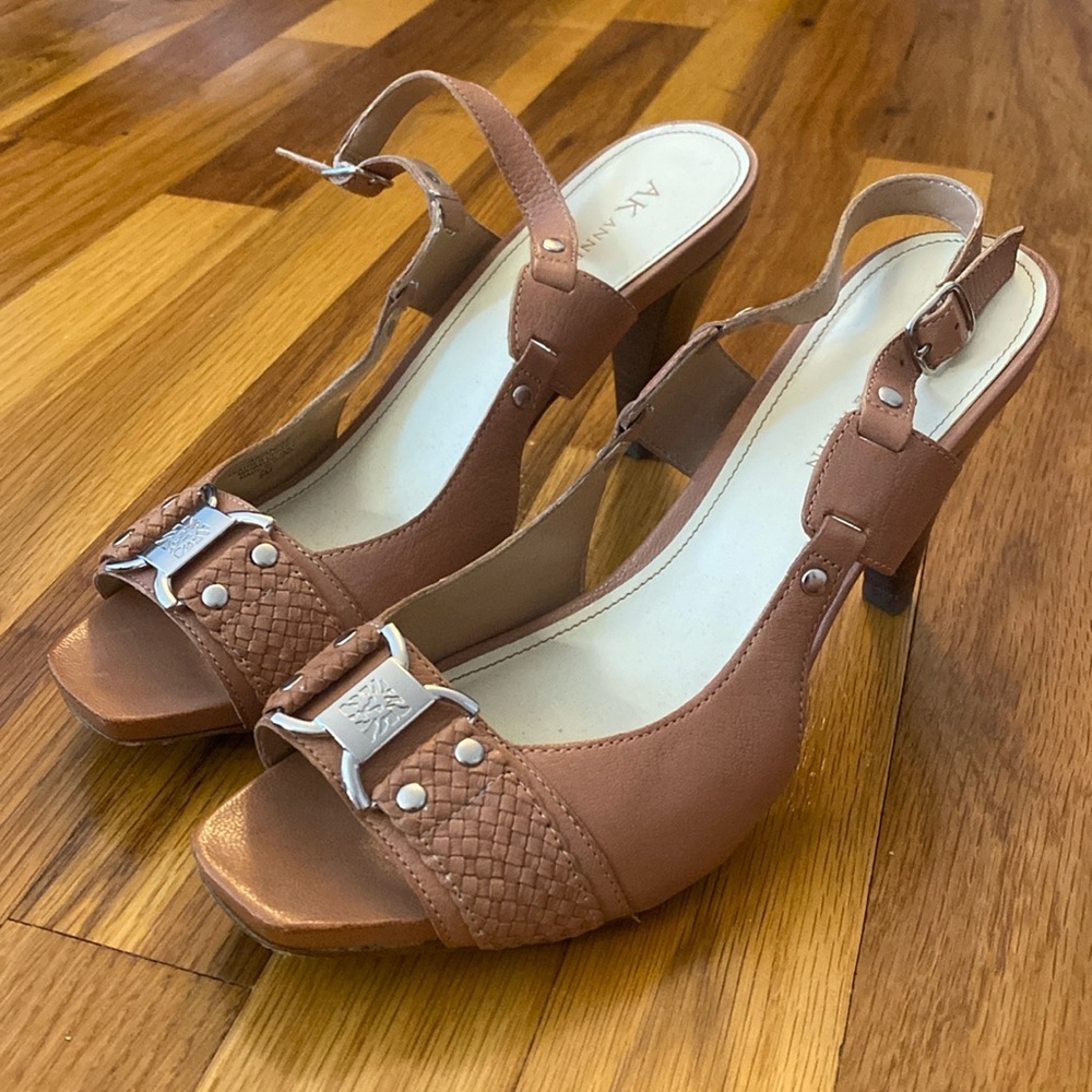 Anne Klein Women’s Brown Heels With Silver Buckle Size 8